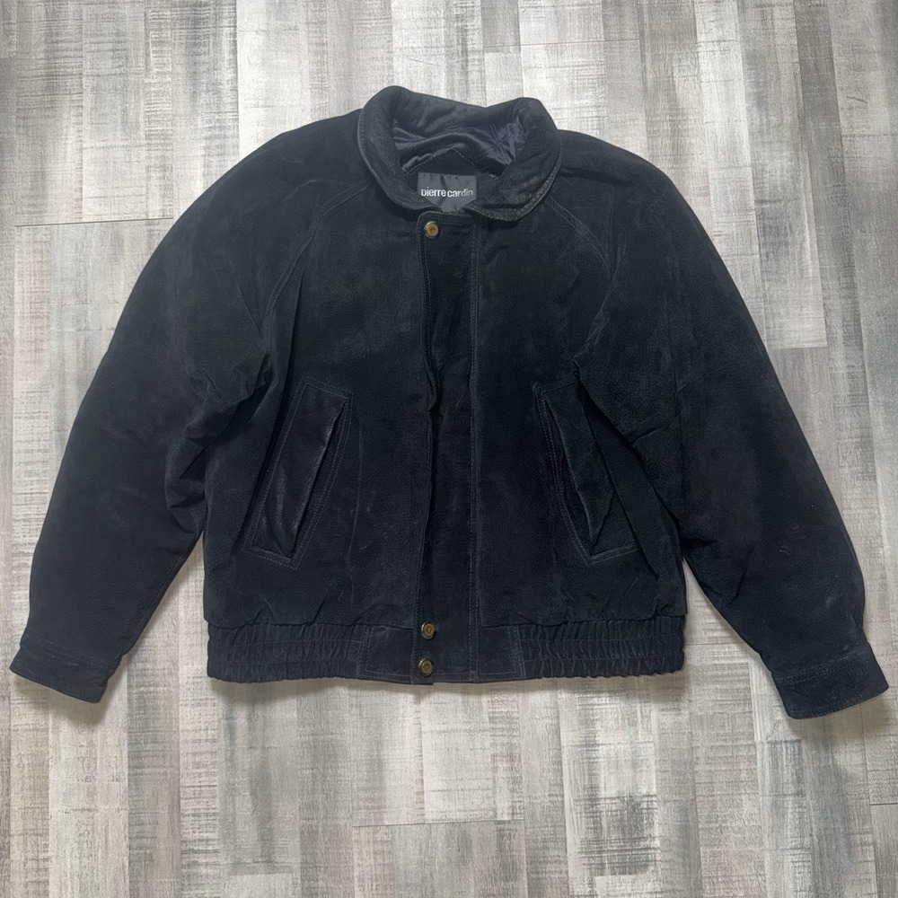 Vintage 90s Pierre Cardin Black Leather Bomber Jacket Men's XL Zip Up